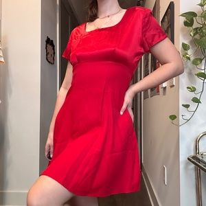 💜 90s Red Satin Babydoll Mini Dress 💜 Size M